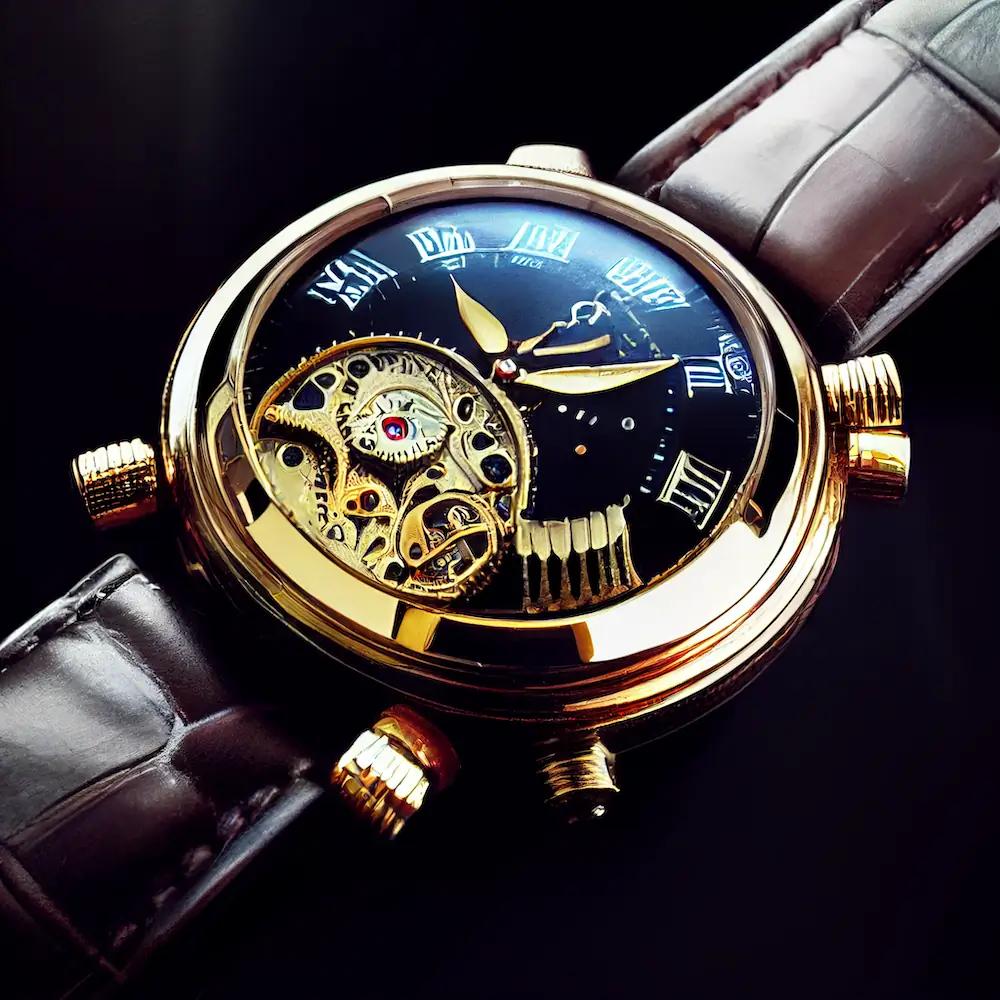 realistic, complicated, upscale mechanical watch, gears, intricate, wristwatch, metal --testp