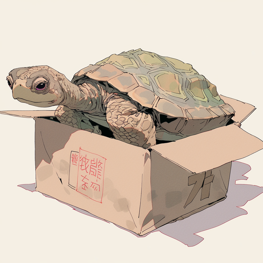 lonely turtle on a box
